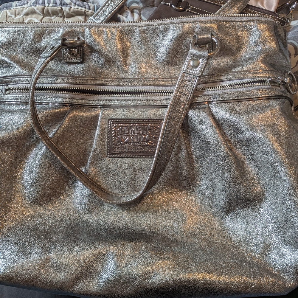 Coach Poppy Mettalic Silver Glam Tote - Picture 4 of 12